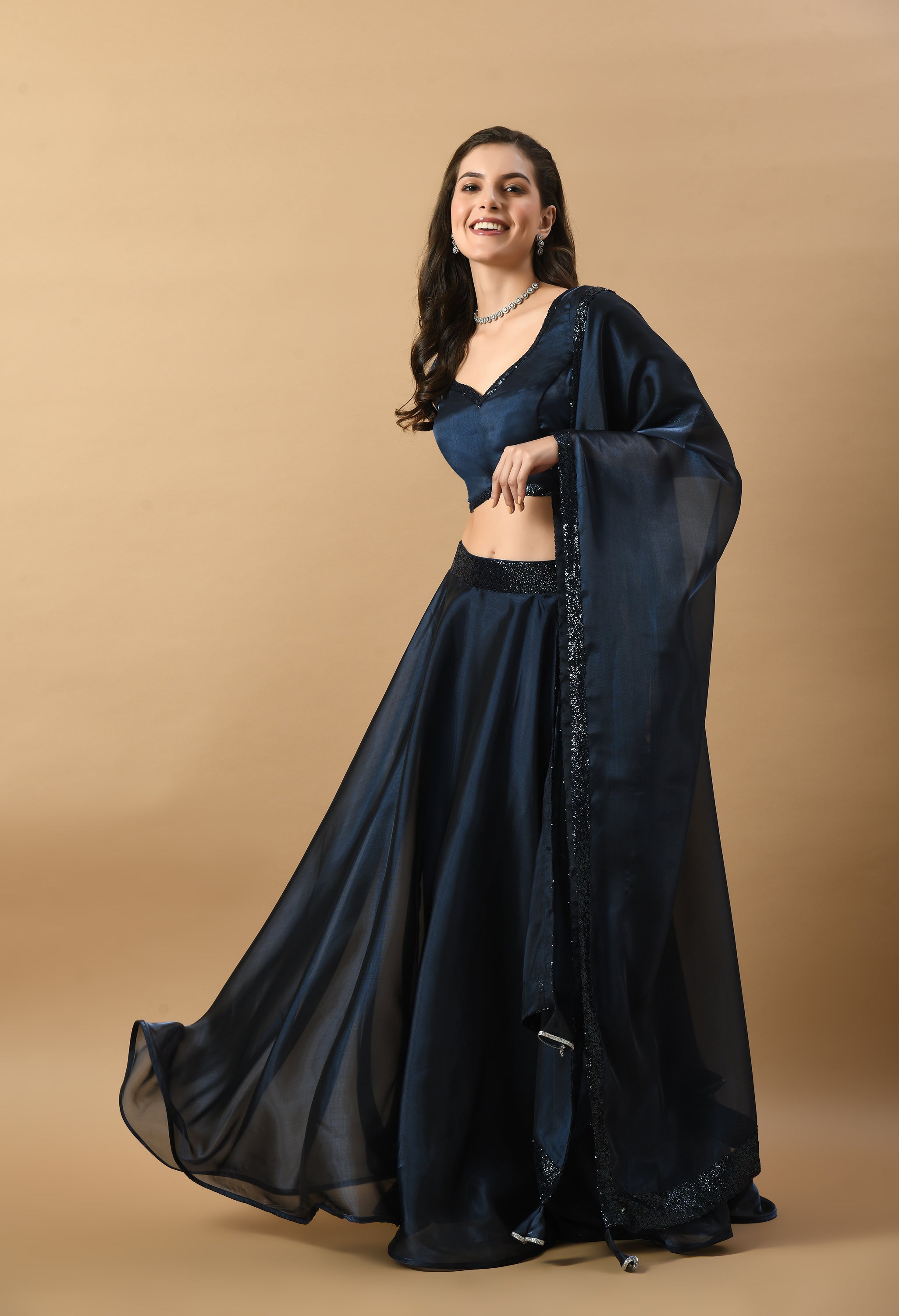 Blue Organza Lehenga
