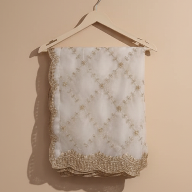 Embroidered organza dupatta with zari embroidery