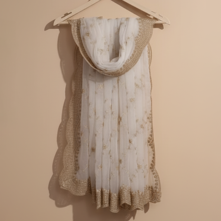 Embroidered organza dupatta with zari embroidery