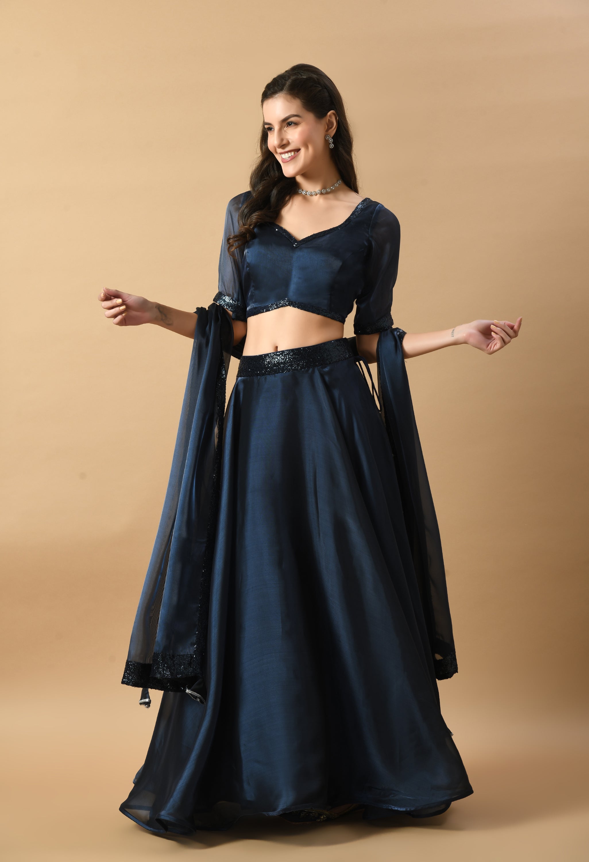 Blue Organza Lehenga