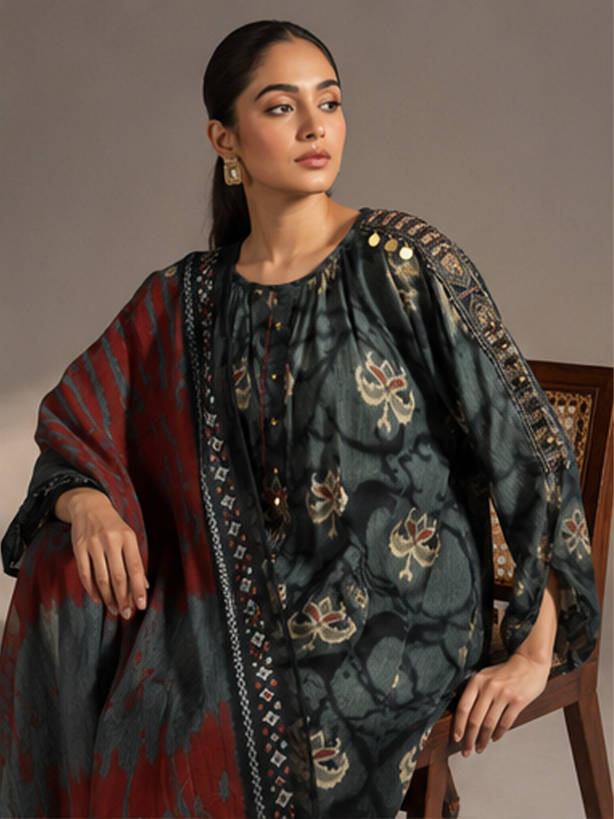 Charcoal Grey Floral Suit Set
