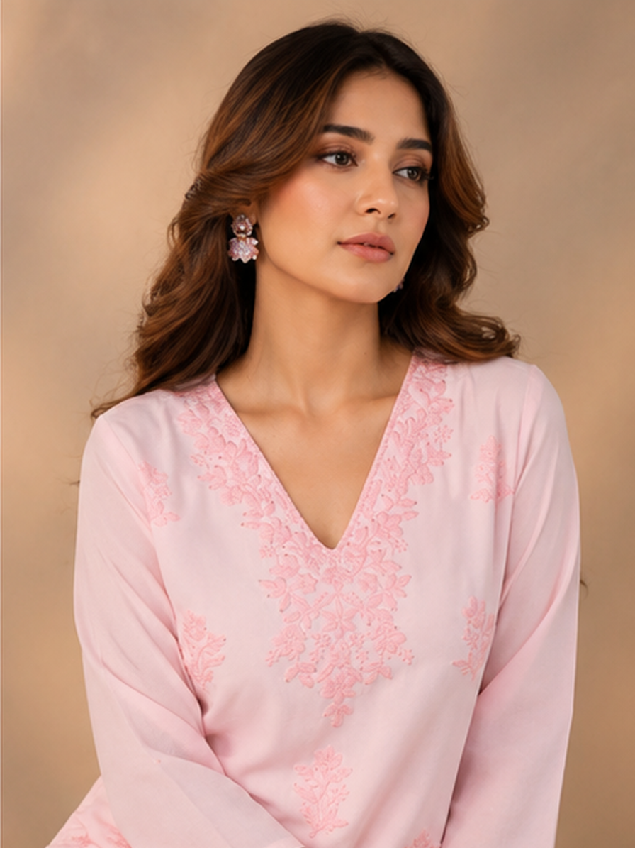 Pink Chikankari Kurta Set