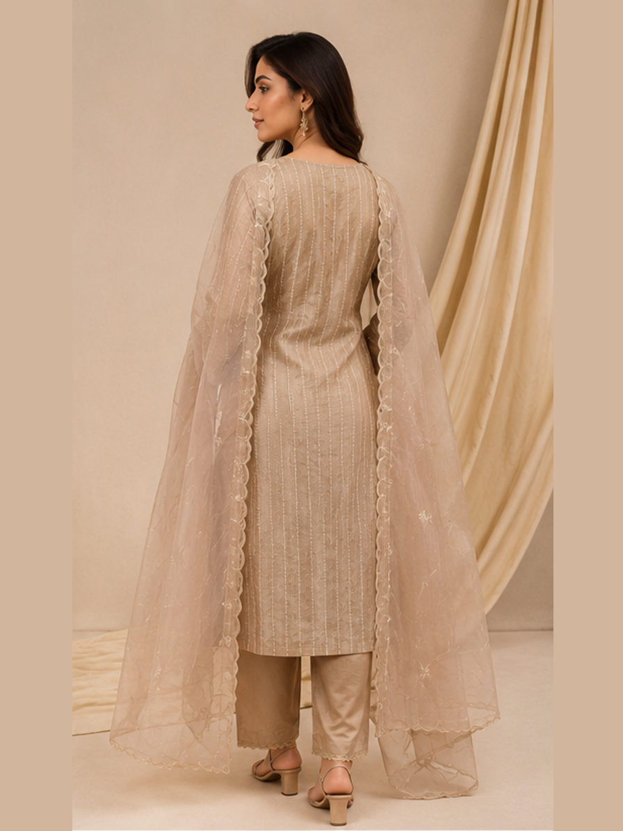 Beige Striped Suit Set