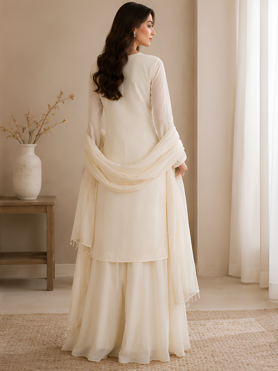 White Chinon Sharara Set