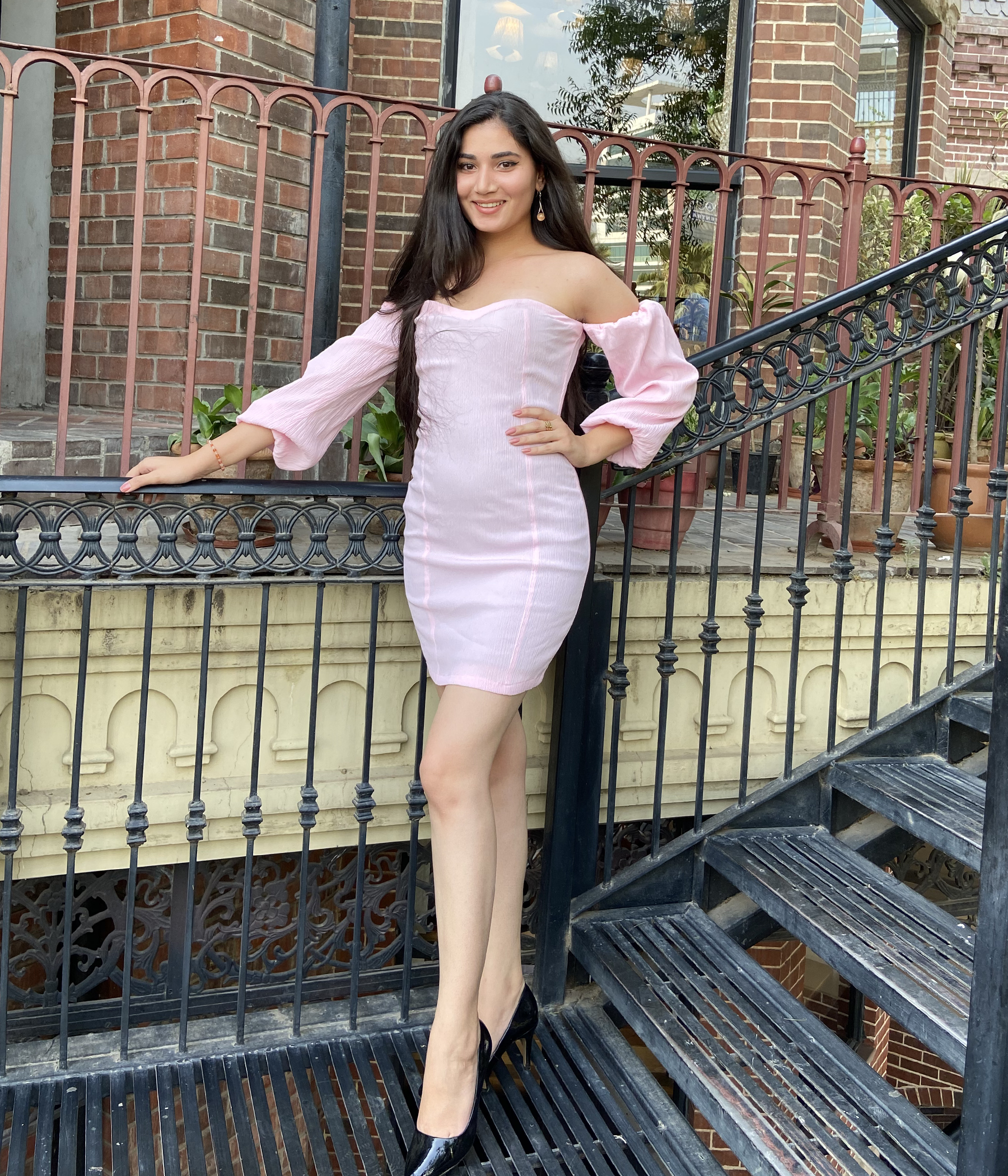Pink Off- Shoulder BodyCon Dress